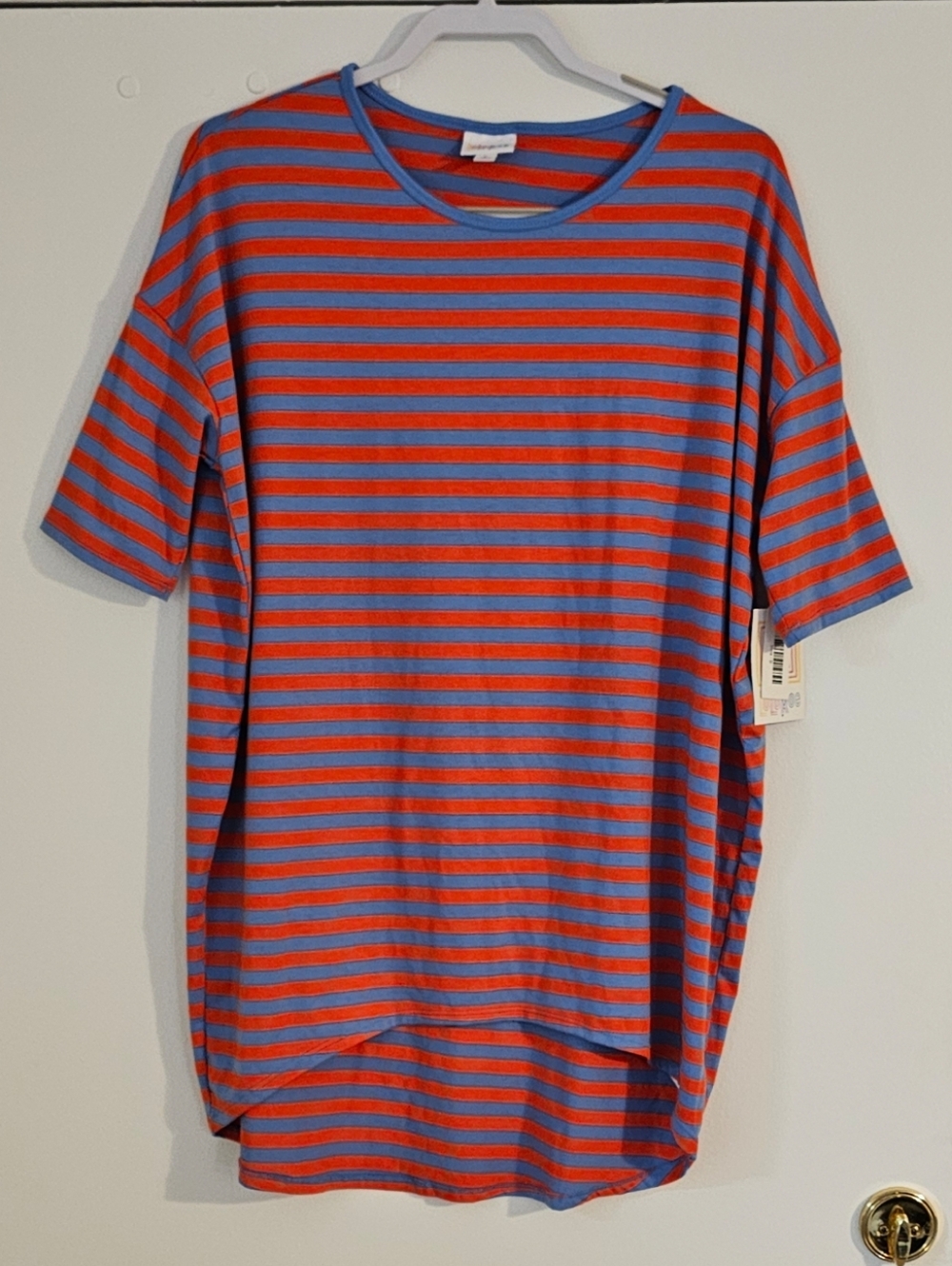 NWT 4th of July LuLaRoe S M Irma Red & Light Denim Blue Striped Tunic Top